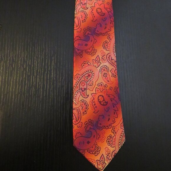 🎄New Mario Ferrari 60" Paisley Necktie - Orange & Purple - Picture 4 of 6